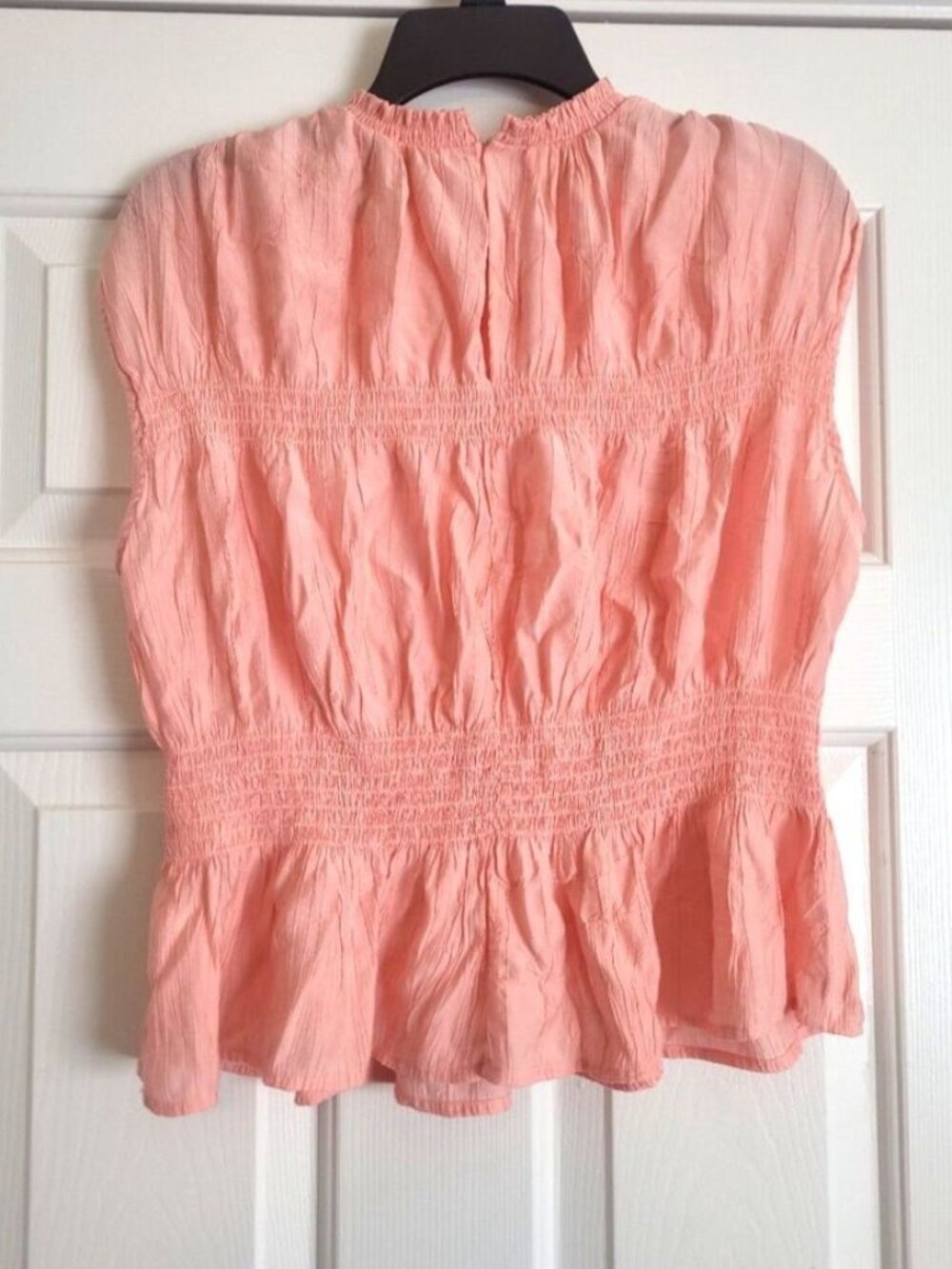 Peach Smocked Peplum Blouse Cap Sleeve Lightweight Top - Picture 2 of 2